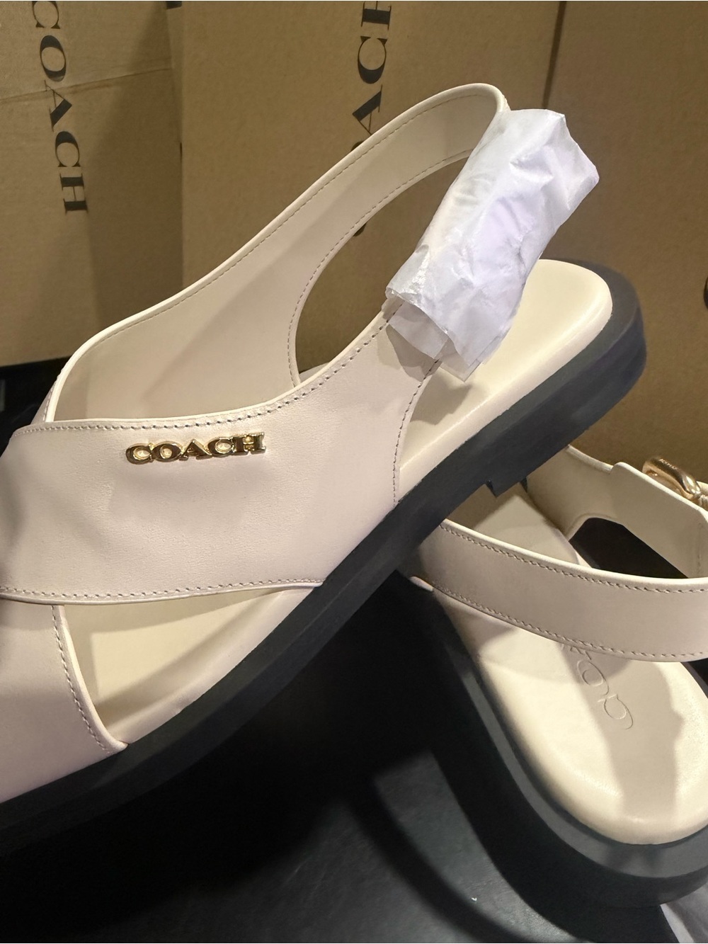Coach Chalk Leather Crisscross Slide Sandals with Gold Logo CAP62 size 7.5 B - Picture 7 of 16